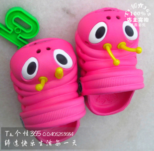  春秋新款儿童拖鞋休闲家居鞋可爱毛毛虫宝宝鞋子泡泡鞋玫红色