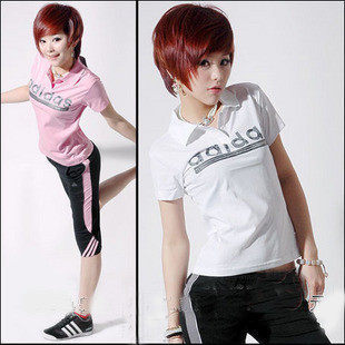 2010夏装Adidas运动服纯棉短袖T恤休闲女装运动套装女款1281X6442
