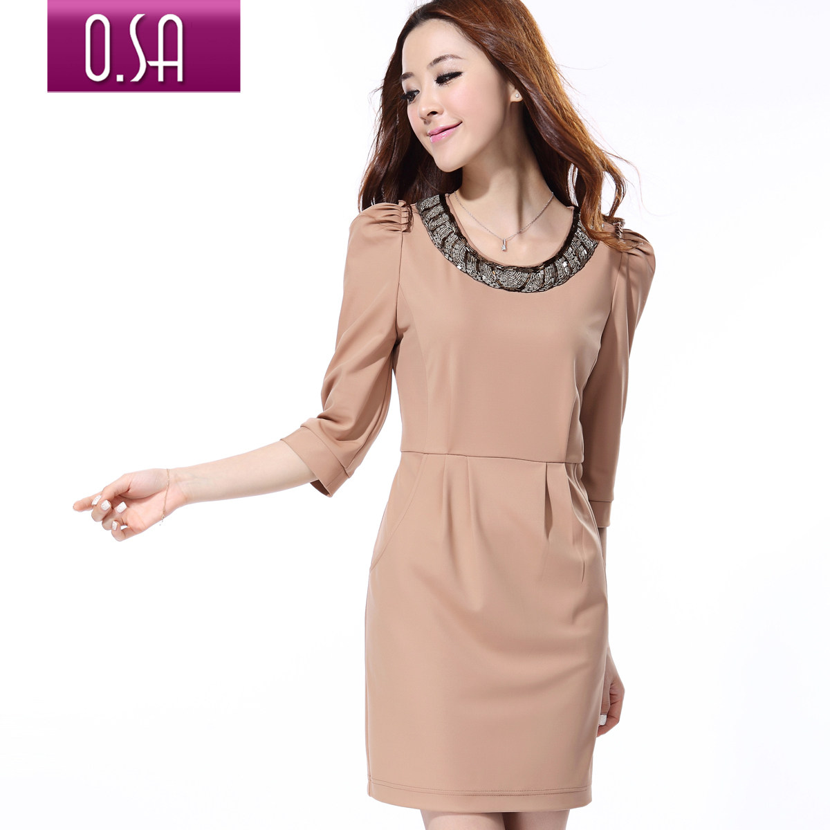 O.SA欧莎世家2012春装新款女装修身显瘦大码中袖<span class=H>连衣裙</span>子L21006