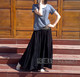 明星款黑色绣珠纯棉大摆长裙(两穿)