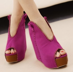  CBosses新款春秋韩版内增高坡跟鞋鱼嘴鞋高跟骑士靴淑女短靴