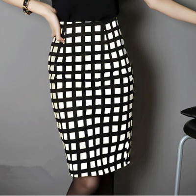 2014夏装新款韩版一步裙高腰修身中长格子铅