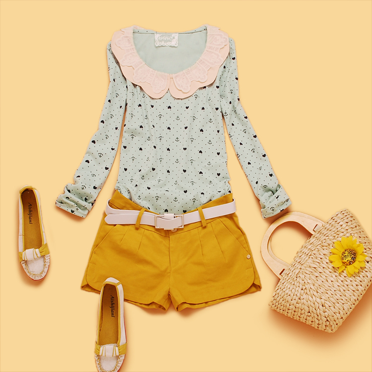 双层领海锚心形长袖...