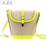 AZA阿札2012夏季包包新款潮女包荧光色草编包水桶包斜挎包8022