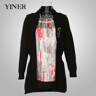 YINER音儿 专柜正品 折2011 带胸针印花假两件套头针织衫80106270