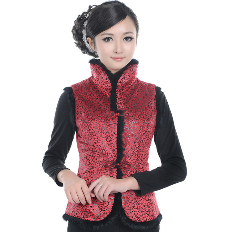 淘宝网中式<em>马甲</em>长款 冬装毛领<em>唐装</em>背心 中长背