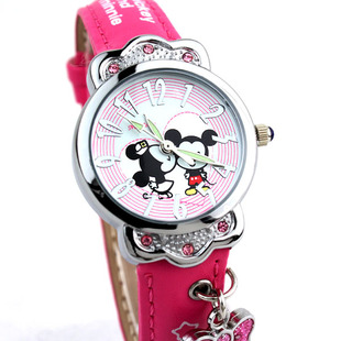  正品迪士尼儿童手表女孩学生手表韩国女童手表 水钻表 皮带儿童表