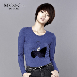 Mo&Co.摩安珂 M103TST38动物印花个性T恤 棉质圆领长袖T