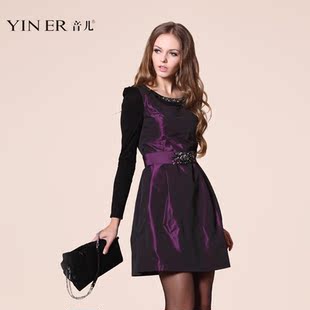  品牌特卖 YINER音儿影儿正品专柜秋冬女士华丽紫无袖连衣裙 801