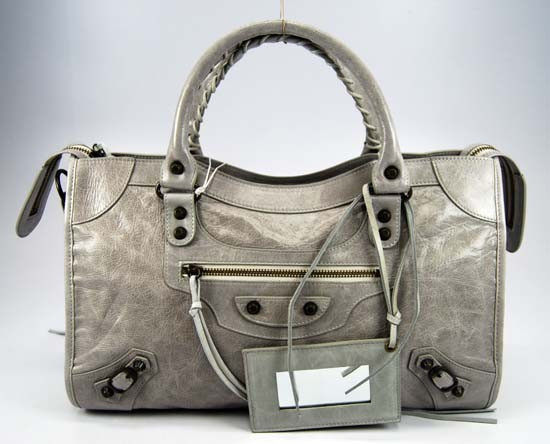 巴黎世家City Balenciaga 原版小羊皮机车包 手提包115748S浅灰