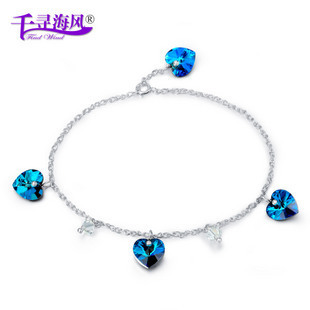  925纯银海洋之心水晶脚链 韩国女 采用施华洛世奇元素 情人节礼物