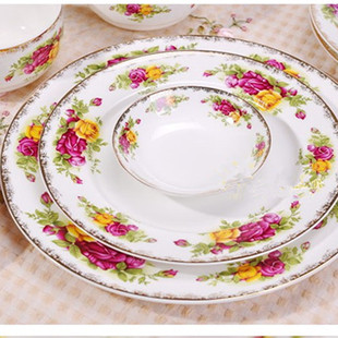 骨瓷铂金玫瑰餐具，套装圆形盘碗配件景德镇陶瓷器，花蓉件用散件