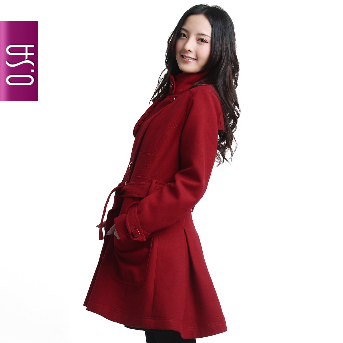 清水睡莲 O.SA 韩版军装呢大衣 修身毛呢外套 女 SD91910