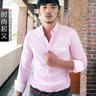 【时尚起义】韩国进口2011冬装男装潮人商务纯色棉质衬衫544659
