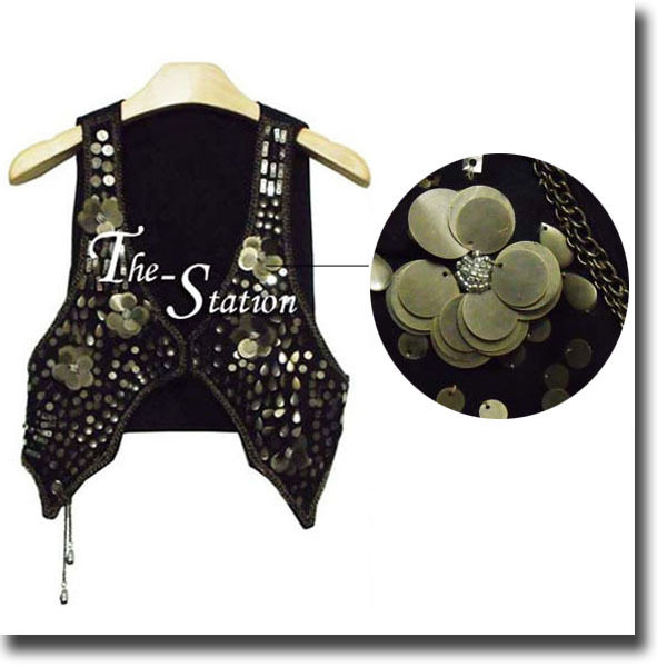 韩国进口现货/欧美风金属片饰<span class=H>马夹</span>/包邮!