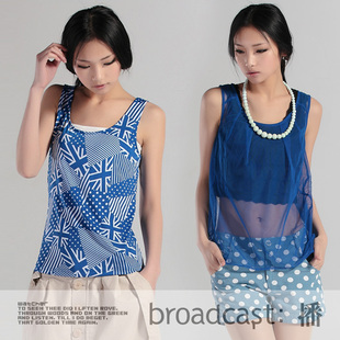 2012夏装 女装 T恤 broadcast/播 女士上衣圆领无袖纯棉韩版上衣