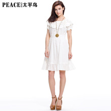 2012夏正品品牌女装PEACEBIRD/太平鸟白色雪纺连衣裙AL1120209