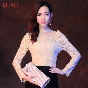  JXO金西欧 秋冬新品韩版长袖蕾丝打底衫女修身衬衫蕾丝衫上衣