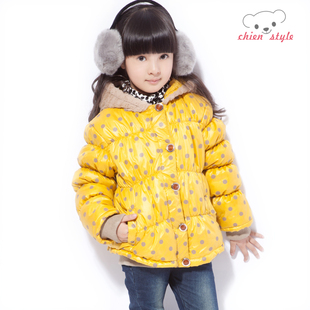  千千小熊秋冬新品儿童棉衣韩版女童棉袄外套圆点带帽棉服1128