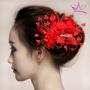  [千色新娘] th035红色头花头饰品 结婚饰品发饰 婚纱礼服旗袍配饰