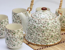 秒杀王 景德镇陶瓷7头提梁整套茶具套装-绿碎花 茶杯 居家 礼品