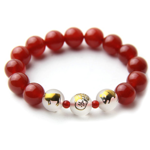  开光 年属牛鼠本命佛 红玛瑙黑曜石 六度六合子丑布施佛手链