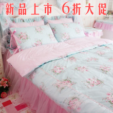 花开木木 田园风格 公主床品套件 盛夏他她爱（蓝）纯棉六