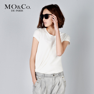 MO&Co. 摩安珂 2012春夏女装 M111TST50 拼接式纯棉圆领短袖T恤