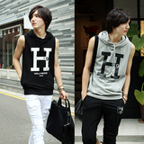 2012新款春装夏装韩版潮流男装外套上衣服连帽无袖t恤小衫打底衫