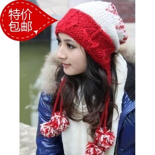 一世喜韩版针织帽套头帽多个球球手工毛线帽多色护耳帽秋冬帽女帽