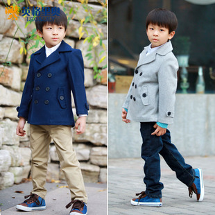  儿童棉衣男童外套童装新款冬装英格里奥大童衣服韩版毛呢大衣
