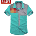 ruaye2012新款夏装衬衣韩版时尚休闲拼色修身男士短袖衬衫R22C02