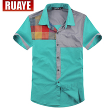 ruaye2012新款夏装衬衣韩版时尚休闲拼色修身男士短袖衬衫R22C02