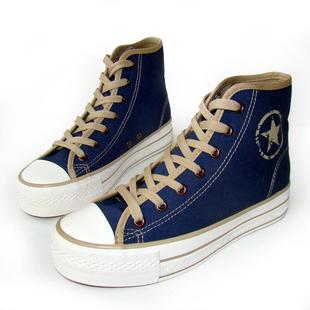  包邮正品韩版高帮内增高帆布鞋女款厚底鞋松糕鞋女鞋布鞋高跟7cm