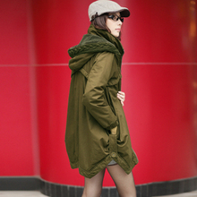 2012冬装新款韩版女装 军绿色<span class=H>加厚</span>棉服 中<span class=H>长款</span>大码棉衣 女 外套