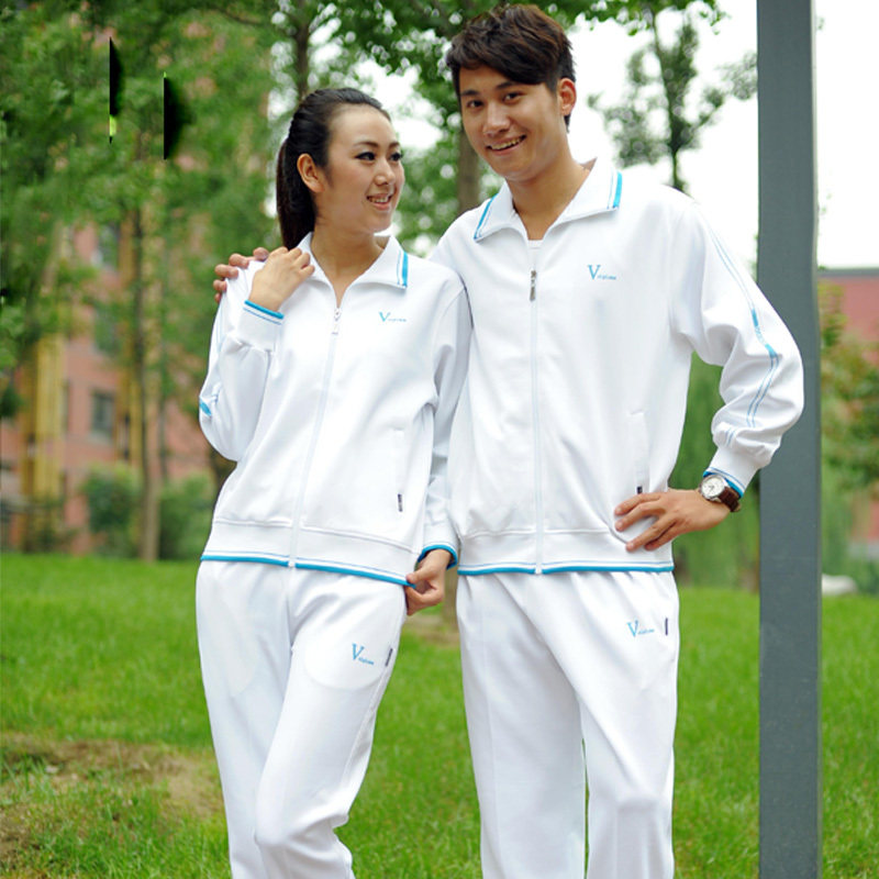 白色运动套装运动服男女士南韩丝中老年春秋情侣款佳木斯广场舞