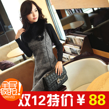 2012新款春装韩版毛呢连衣裙秋冬季修身打底背心裙复古大码女装