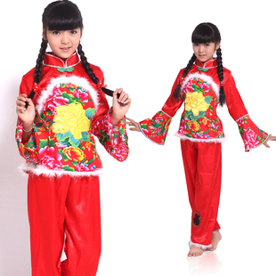  少儿童装秧歌服装全扣民族舞蹈演出服装扇子舞古典舞蹈女表演服饰