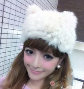  VIVI揭载小熊猫耳朵兔毛一体皮草萌帽子日本单秋冬女式毛线滑雪帽