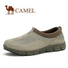 camel骆驼 磨砂牛皮正品男鞋 夏季 真皮日常休闲鞋 网面透气凉鞋
