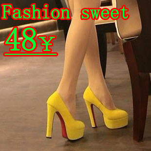  韩版新款单鞋粗跟绒面防水台OL高跟鞋女单鞋圆头女婚鞋甜美婚鞋女