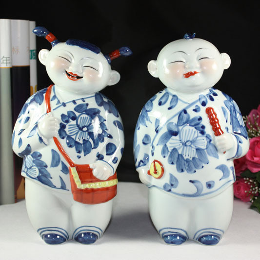 两小无猜 手绘青花雕塑瓷器喜娃 结婚庆礼物 新房摆件时尚摆设 两小无猜 手绘青花雕塑瓷器喜娃 结婚庆礼物 新房摆件时尚摆设