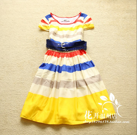 FD风迪专柜正品剪标夏装经典圆领撞色横纹连