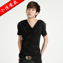 非主流男装t恤 2012夏装新款韩版V领修身潮流男短袖T恤男式上衣服