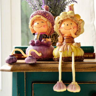  奇居良品田园树脂工艺品摆件家居饰品情人节礼物 吊脚娃娃1对特价