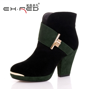  12秋冬新款女鞋羊皮短靴欧美粗高跟防水台真皮踝靴马丁靴女靴清仓