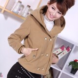 2011女装秋冬装新款T1004特价热卖带帽双排扣毛呢外套