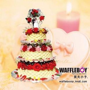  窝夫小子店 花语三层婚礼蛋糕 鲜玫瑰 多层结婚庆典 北京上海配送