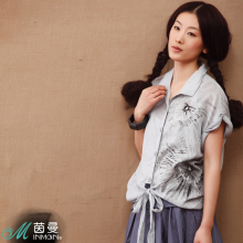 INMAN茵曼 2012夏装新款 修身衬衫亚麻女款短袖衬衣 822013292