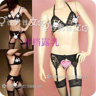 疯抢 全透明蕾丝系带吊袜带套装 四件套 货号1057d0347